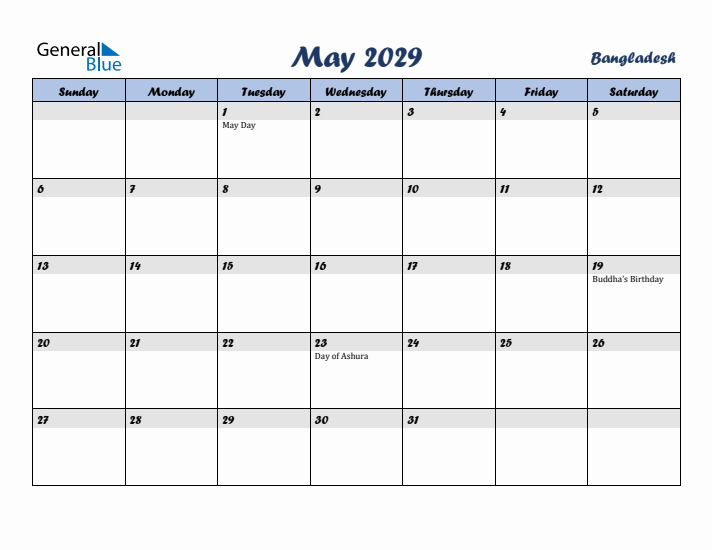 May 2029 Calendar with Holidays in Bangladesh
