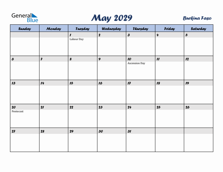 May 2029 Calendar with Holidays in Burkina Faso