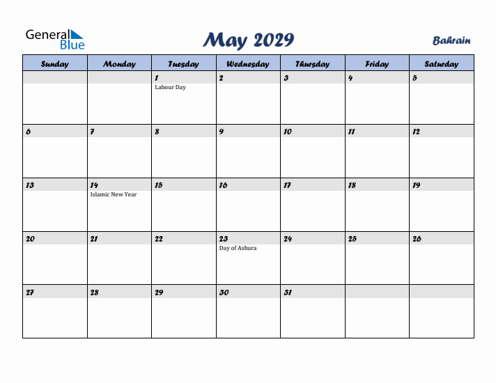 May 2029 Calendar with Holidays in Bahrain