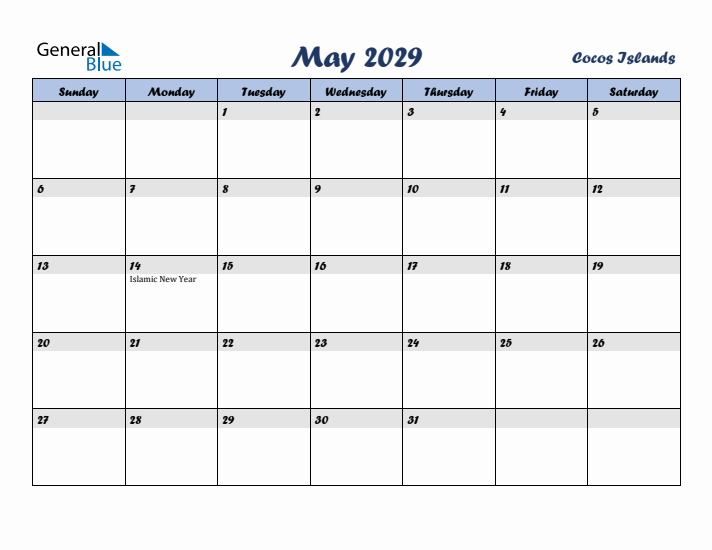 May 2029 Calendar with Holidays in Cocos Islands