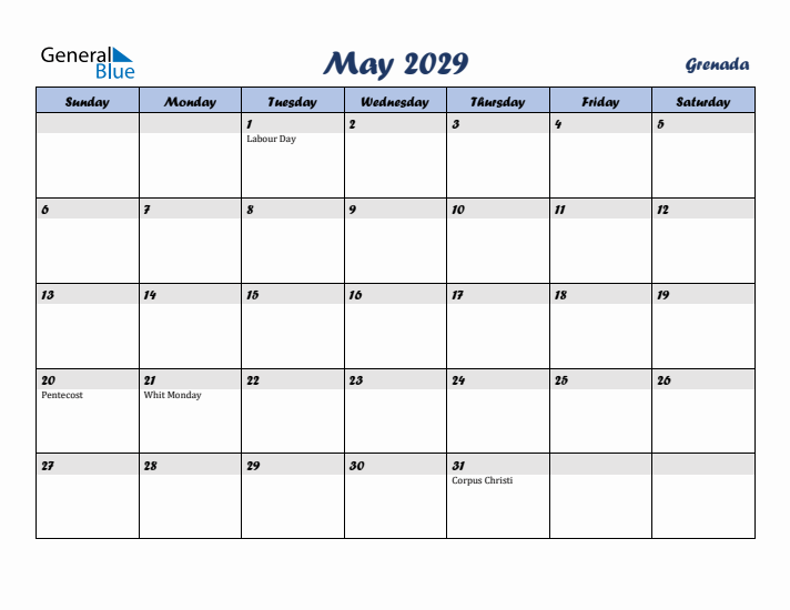 May 2029 Calendar with Holidays in Grenada