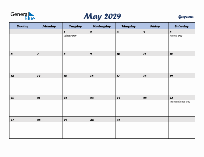 May 2029 Calendar with Holidays in Guyana