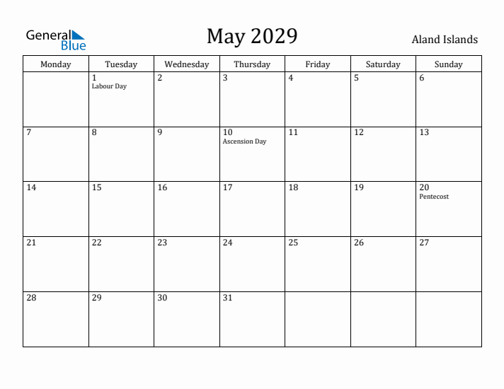 May 2029 Calendar Aland Islands
