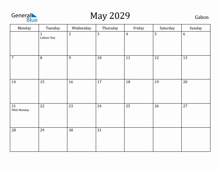 May 2029 Calendar Gabon