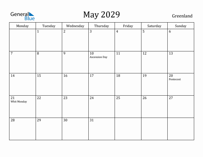 May 2029 Calendar Greenland