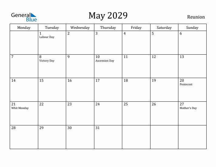 May 2029 Calendar Reunion