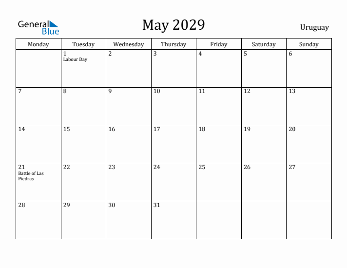 May 2029 Calendar Uruguay