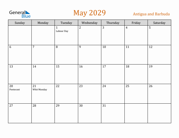 May 2029 Holiday Calendar with Sunday Start