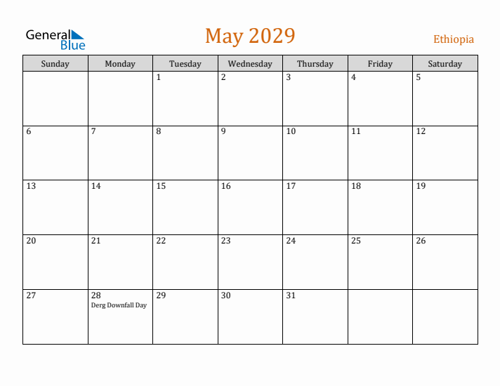 May 2029 Holiday Calendar with Sunday Start