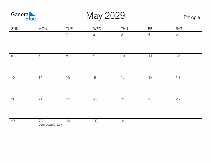 Printable May 2029 Calendar for Ethiopia