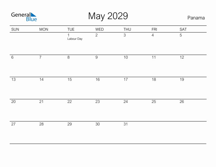 Printable May 2029 Calendar for Panama