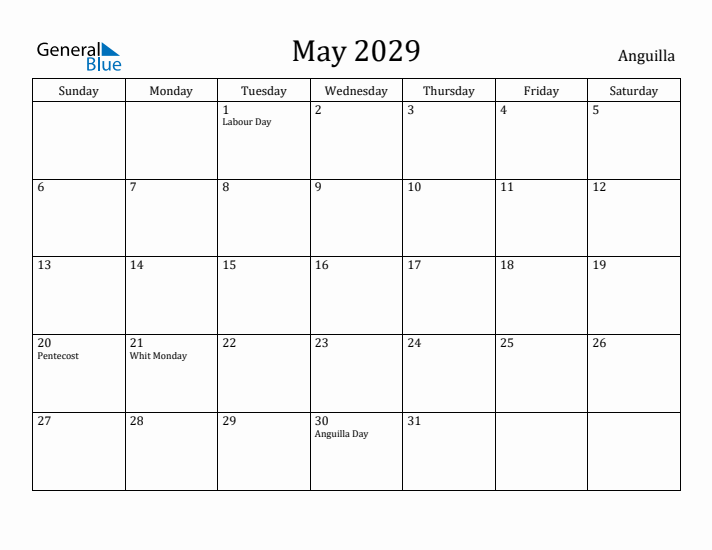May 2029 Calendar Anguilla