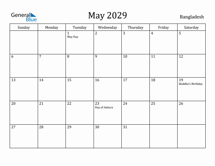 May 2029 Calendar Bangladesh