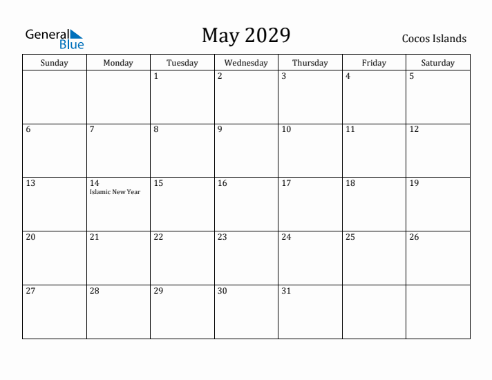 May 2029 Calendar Cocos Islands