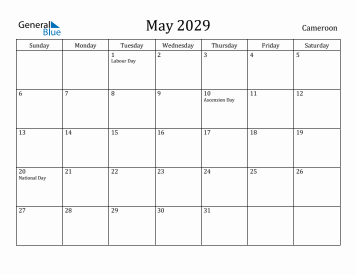 May 2029 Calendar Cameroon
