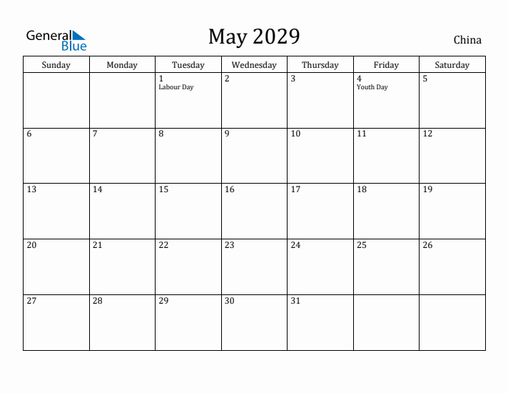 May 2029 Calendar China