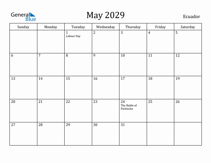 May 2029 Calendar Ecuador
