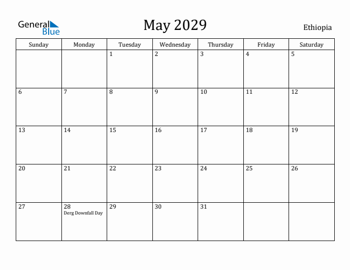 May 2029 Calendar Ethiopia