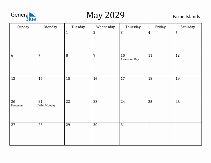 May 2029 Calendar Faroe Islands