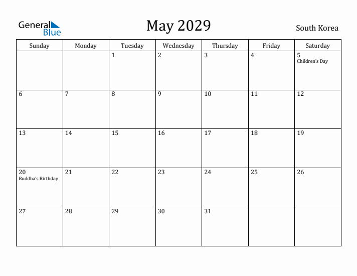 May 2029 Calendar South Korea