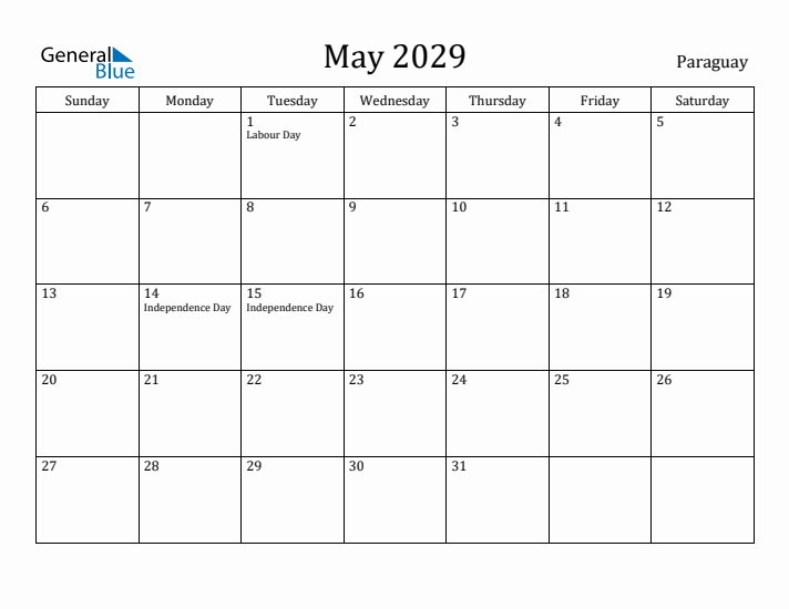 May 2029 Calendar Paraguay