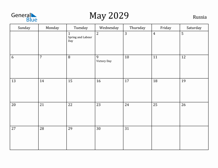 May 2029 Calendar Russia