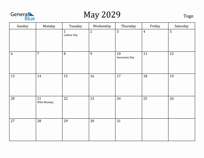 May 2029 Calendar Togo