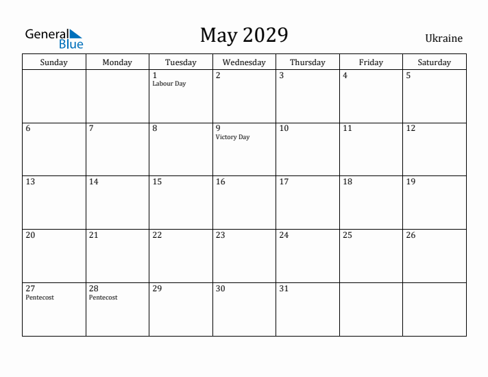 May 2029 Calendar Ukraine