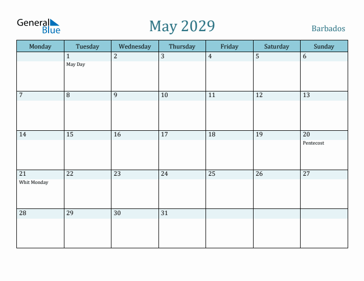 May 2029 Calendar with Holidays