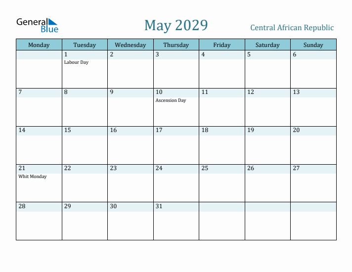 May 2029 Calendar with Holidays