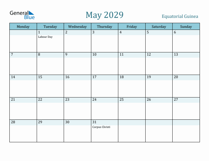 May 2029 Calendar with Holidays
