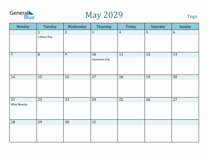 May 2029 Calendar with Holidays