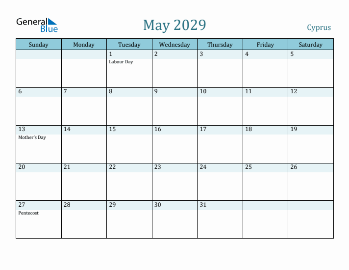 May 2029 Calendar with Holidays