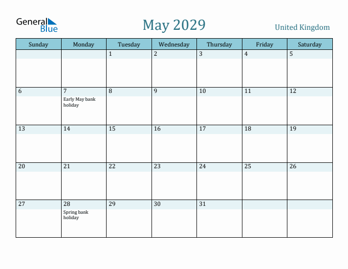 May 2029 Calendar with Holidays