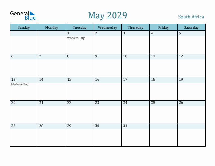 May 2029 Calendar with Holidays