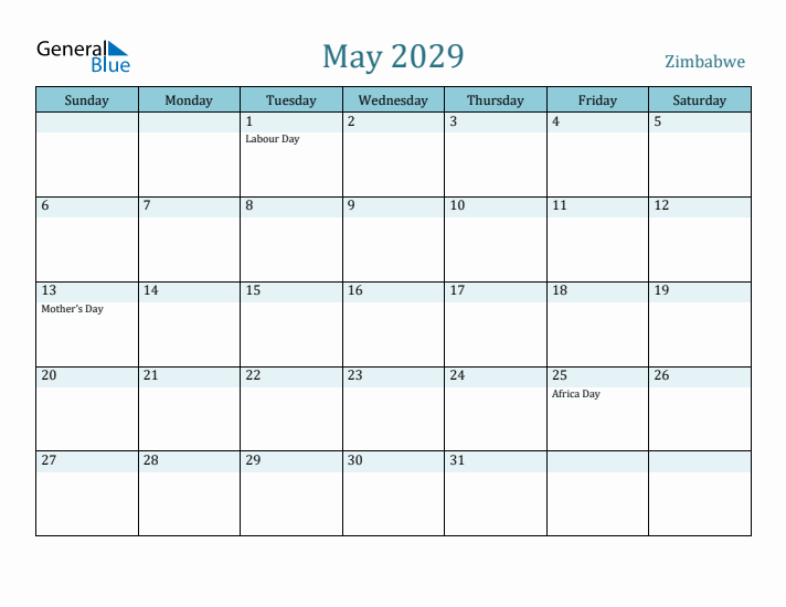 May 2029 Calendar with Holidays