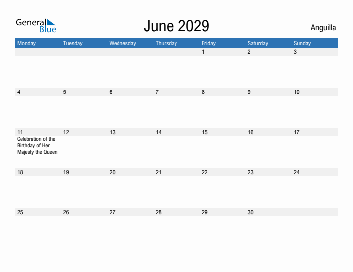Fillable June 2029 Calendar