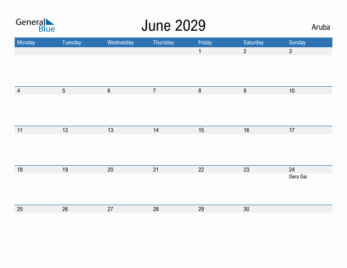 Fillable June 2029 Calendar