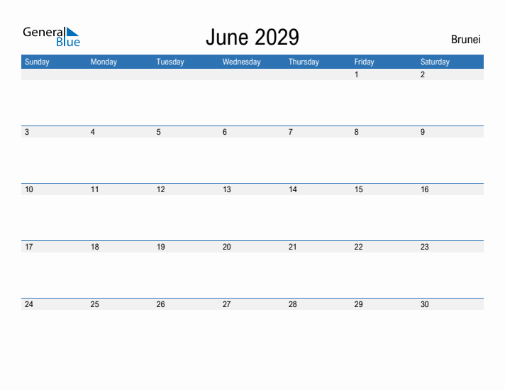 Fillable June 2029 Calendar