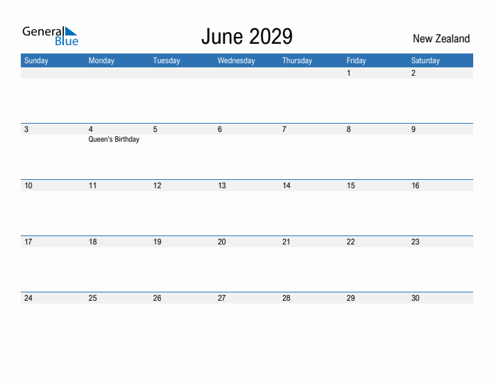 Fillable June 2029 Calendar