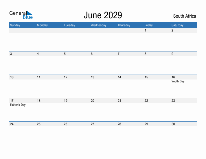 Fillable June 2029 Calendar