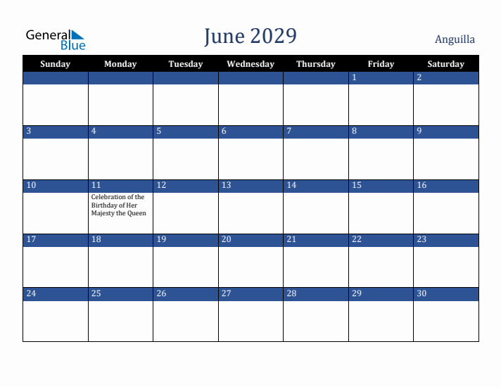 June 2029 Anguilla Calendar (Sunday Start)