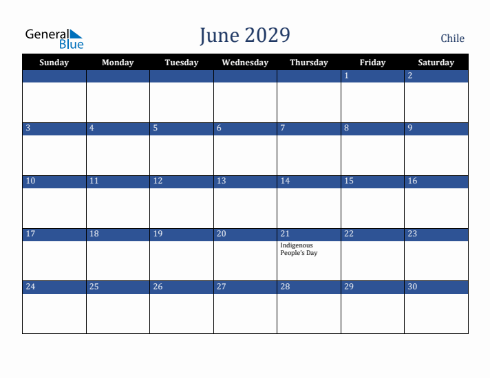 June 2029 Chile Calendar (Sunday Start)