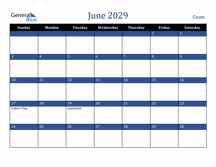 June 2029 Guam Calendar (Sunday Start)