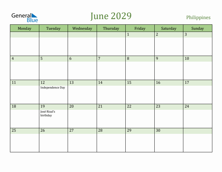 June 2029 Calendar with Philippines Holidays