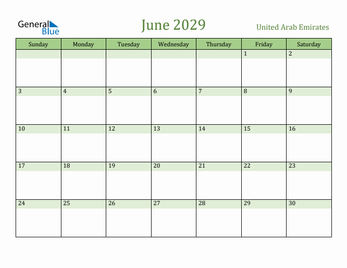 June 2029 Calendar with United Arab Emirates Holidays