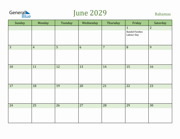 June 2029 Calendar with Bahamas Holidays
