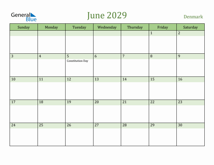 June 2029 Calendar with Denmark Holidays