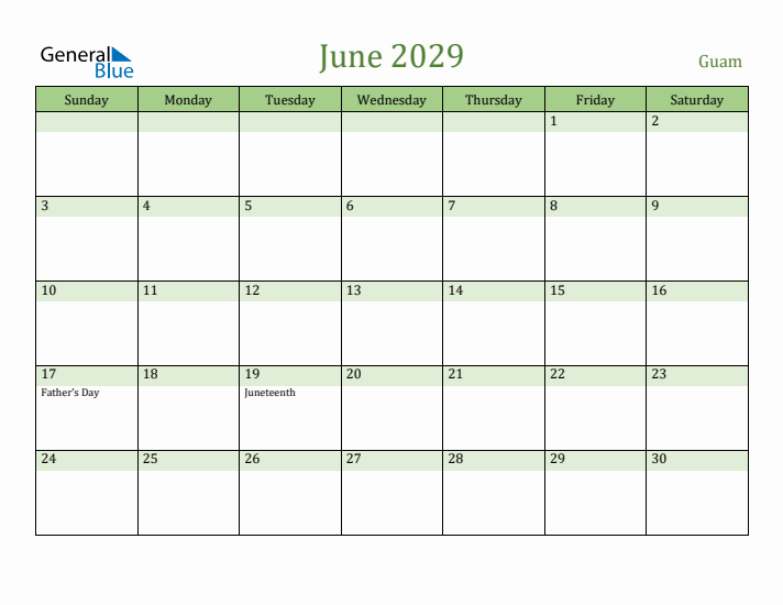 June 2029 Calendar with Guam Holidays