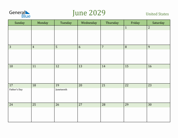 June 2029 Calendar with United States Holidays